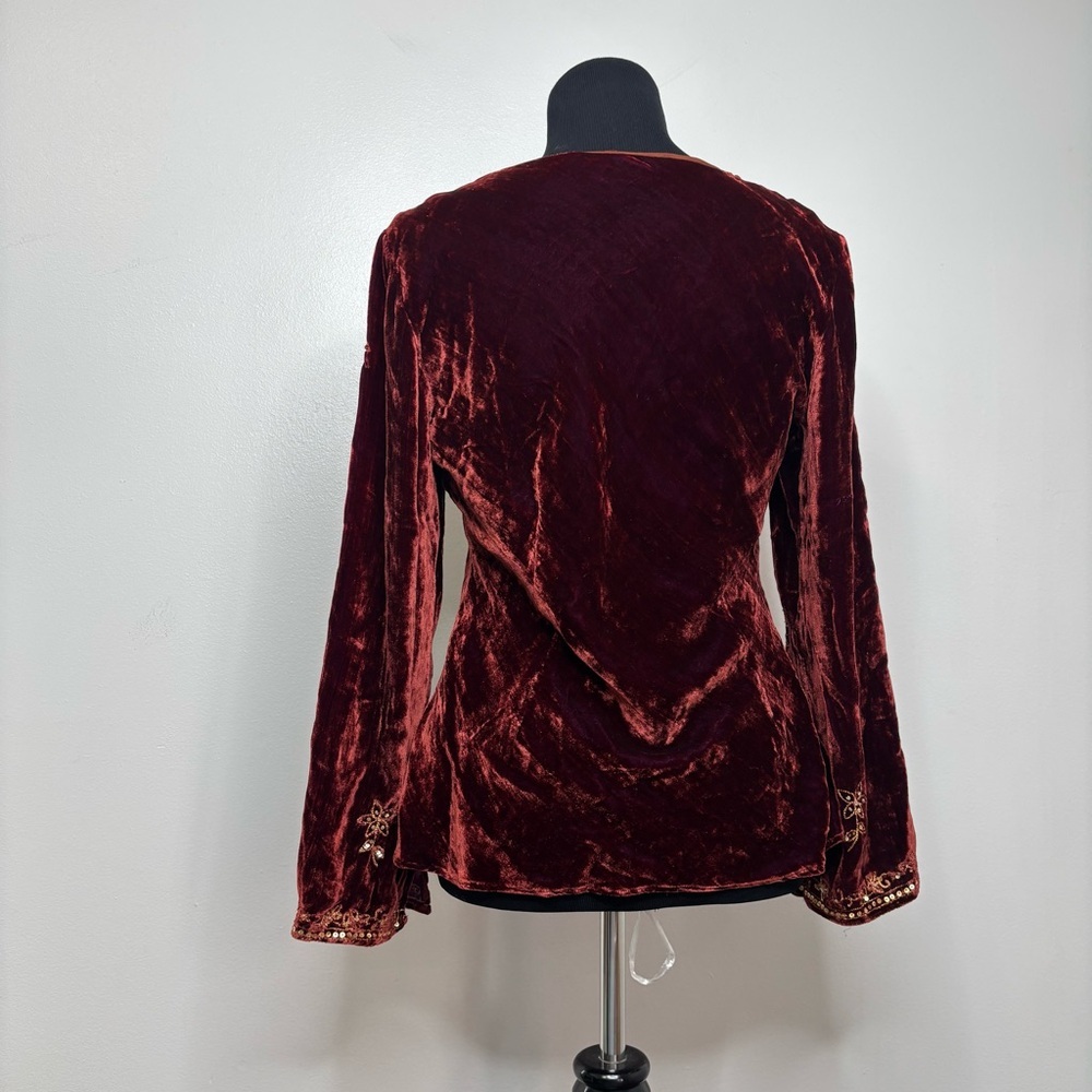 Eci New York Velvet Sequin Embellished Top Size 8 Wine Boho - Picture 3 of 13